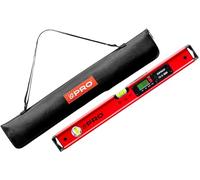 PRO900 Nivel de burbuja digital 60cm con 2 pantallas LCD y bolsa de transporte - Nivel electrónico con memoria de valores de medición para hasta 19 resultados - Protección IP65 - Color Rojo