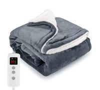 PROALLER Heated Blanket Electric Throw 160x130CM, 9 Levels &1-9H Timer Auto-Off, Machine Washable, Soft Flannel Sherpa Full Body Warming, Sofa Bed Office Use, Heating Blanket