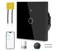 proAMEDEN Interruptor de luz inteligente WiFi 1/Gang NO NECESITA NEUTRO, panel de vidrio, interruptor táctil WiFi 2,4 GHz, control remoto Smart Life/Tuya, funciona con Alexa, Google Home, Negro[1pc].