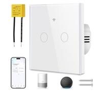 proAMEDEN Interruptor de luz inteligente WiFi 2/Gang NO NECESITA NEUTRO, panel de vidrio, interruptor táctil WiFi 2,4 GHz, control remoto Smart Life/Tuya, funciona con Alexa, Google Home, Blanco[1pc].