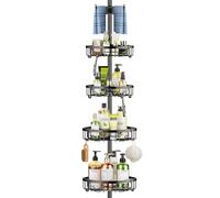 Proaustin Barra de tensión de esquina para regadera, 62-115 pulgadas, estantes organizadores de baño inoxidables de 4 niveles, almacenamiento de champú ajustable para tina