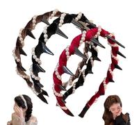 Probabledy Retro High Skull Pearl Headband, Fluffy High Cranial Headband, 1 Second Fluffy High Cranial Effect, Serrated Anti-Slip Teeth for Elegant Daily Wear (D-3PCS)