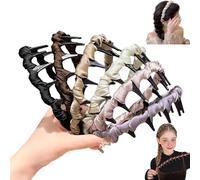 Probabledy Retro High Skull Pearl Headband, Fluffy High Cranial Headband, 1 Second Fluffy High Cranial Effect, Serrated Anti-Slip Teeth for Elegant Daily Wear (H-5PCS)
