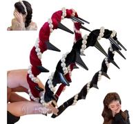 Probabledy Retro High Skull Pearl Headband, Fluffy High Cranial Headband, 1 Second Fluffy High Cranial Effect, Serrated Anti-Slip Teeth for Elegant Daily Wear (B-2PCS)
