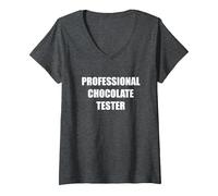 Probador de Chocolate Profesional Camiseta Cuello V, Mujer, Jaspeado Oscuro, S