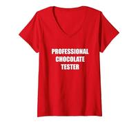 Probador de Chocolate Profesional Camiseta Cuello V, Mujer, Rojo, XL
