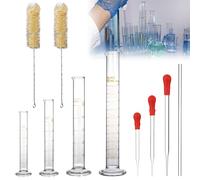 Probeta medidora de cristal, 10 unidades de cilindro medidor de cristal grueso, juego con 4 cilindros medidores de 5 ml/10ml/50 ml/100 ml, 3 pipetas de vidrio, 1 varilla de cristal, 2 cepillos para