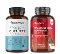 Probióticos 60 Mil Millones UFC con 20 Cepas e Inulina + Vinagre de Sidra de Manzana 1860 mg con Cúrcuma y Jengibre - 120 y 180 Cápsulas para 2 Meses - Apto para Veganos y Sin OGM