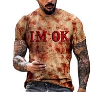 Problem Gellöst Halloween Herren T Shirt Kostüm Schricklich und Blutig Tshirt Rundhals Blutspritzer Muster Oversized Entsetzer Thema Bebedruckt Kurzarm Fessliche Sportshirt Horror Leicht Tops, Nº 20