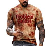Problem Gellöst Halloween Herren T Shirt Kostüm Schricklich und Blutig Tshirt Rundhals Blutspritzer Muster Oversized Entsetzer Thema Bebedruckt Kurzarm Fessliche Sportshirt Horror Leicht Tops, Nº 17