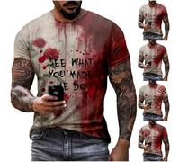 Problem Gelöst Halloween T-Shirt Herren Blutspritzer Muster Tops Hemd Entsturlich Bebedruckt Kurzarm Entschrestürtig Bedruck, Blutig Bebedruckt Übergröße Casual Tee Shirt Blutiges Druck Oversize