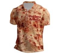 Problem Gelöst Halloween T Shirt Herren V Ausschnitt Henley Shirt Kurzarm Tshirt mit Knopfleiste Kurzarm T-Shirt Sportshirt atmungsaktiv Hemden Horror Kostüm Baumwolle T-Shirt Tee Streetwear, Nº 19, L