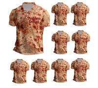 Problem Gelöst Halloween T Shirt Herren V Ausschnitt Henley Shirt Kurzarm Tshirt mit Knopfleiste Kurzarm T-Shirt Sportshirt atmungsaktiv Hemden Horror Kostüm Baumwolle T-Shirt Tee Streetwear, Nº 11, M