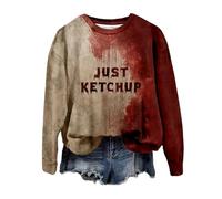 Problem Gelöst Sweatshirt Damen Halloween Kostüme Rundhals Langarmshirt Pullover mit Blutigem Muster Blutige Herida Hoodie Tops Herbst Hemd ohne Kapuze Party Festlich Kleidung Sportshirt, E01 Vino