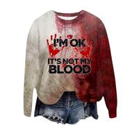 Problem Gelöst Sweatshirt Damen Halloween Kostüme Rundhals Langarmshirt Pullover mit Blutigem Muster Blutige Herida Hoodie Tops Herbst Hemd ohne Kapuze Party Festlich Kleidung Sportshirt, G01 Sandía