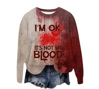 Problem Gelöst Sweatshirt Damen Halloween Kostüme Rundhals Langarmshirt Pullover mit Blutigem Muster Blutige Herida Hoodie Tops Herbst Hemd ohne Kapuze Party Festlich Kleidung Sportshirt, C01 Vino, L