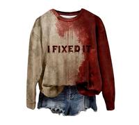Problem Gelöst Sweatshirt Damen Halloween Kostüme Rundhals Langarmshirt Pullover mit Blutigem Muster Blutige Herida Hoodie Tops Herbst Hemd ohne Kapuze Party Festlich Kleidung Sportshirt, E01 Ladrillo