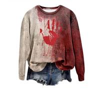 Problem Gelöst Sweatshirt Damen Halloween Kostüme Rundhals Langarmshirt Pullover mit Blutigem Muster Blutige Herida Hoodie Tops Herbst Hemd ohne Kapuze Party Festlich Kleidung Sportshirt, B01 rojo