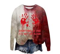 Problem Gelöst Sweatshirt Damen Halloween Kostüme Rundhals Langarmshirt Pullover mit Blutigem Muster Blutige Herida Hoodie Tops Herbst Hemd ohne Kapuze Party Festlich Kleidung Sportshirt, G01 Red, 3XL