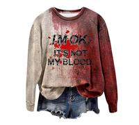 Problem Gelöst Sweatshirt Damen Halloween Kostüme Rundhals Langarmshirt Pullover mit Blutigem Muster Blutige Herida Hoodie Tops Herbst Hemd ohne Kapuze Party Festlich Kleidung Sportshirt, B01 Orange