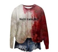 Problem Gelöst Sweatshirt Damen Halloween Kostüme Rundhals Langarmshirt Pullover mit Blutigem Muster Blutige Herida Hoodie Tops Herbst Hemd ohne Kapuze Party Festlich Kleidung Sportshirt, Vino A01