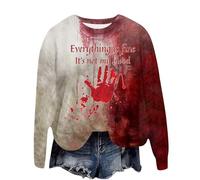 Problem Gelöst Sweatshirt Damen Halloween Kostüme Rundhals Langarmshirt Pullover mit Blutigem Muster Blutige Herida Hoodie Tops Herbst Hemd ohne Kapuze Party Festlich Kleidung Sportshirt, G01 Khaki