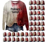 Problem Gelöst Sweatshirt Damen Halloween Kostüme Rundhals Langarmshirt Pullover mit Blutigem Muster Blutige Herida Hoodie Tops Herbst Hemd ohne Kapuze Party Festlich Kleidung Sportshirt, #A01Rosa, XL