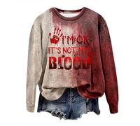 Problem Gelöst Sweatshirt Damen Halloween Kostüme Rundhals Langarmshirt Pullover mit Blutigem Muster Blutige Herida Hoodie Tops Herbst Hemd ohne Kapuze Party Festlich Kleidung Sportshirt, B01 Sandía