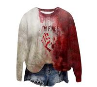 Problem Gelöst Sweatshirt Damen Halloween Kostüme Rundhals Langarmshirt Pullover mit Blutigem Muster Blutige Herida Hoodie Tops Herbst Hemd ohne Kapuze Party Festlich Kleidung Sportshirt, G01 Marrón