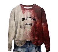 Problem Gelöst Sweatshirt Damen Halloween Kostüme Rundhals Langarmshirt Pullover mit Blutigem Muster Blutige Herida Hoodie Tops Herbst Hemd ohne Kapuze Party Festlich Kleidung Sportshirt, D01 Gris