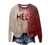 Problem Gelöst Sweatshirt Damen Halloween Kostüme Rundhals Langarmshirt Pullover mit Blutigem Muster Blutige Herida Hoodie Tops Herbst Hemd ohne Kapuze Party Festlich Kleidung Sportshirt, C01 negro