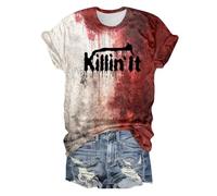 Problem Solved Halloween Camiseta Mujer Manga Corta I M Fine Divertido 3D Estampada Disfraz de Halloween Blusa Fiesta Terror Sangriento Feo Camiseta Tops Chica Talla Grande T-Shirt tee B617