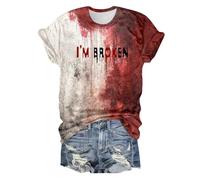 Problem Solved Halloween Camiseta Mujer Manga Corta I M Fine Divertido 3D Estampada Disfraz de Halloween Blusa Fiesta Terror Sangriento Feo Camiseta Tops Chica Talla Grande T-Shirt tee B617