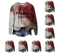 Problem Solved - Sudadera de Halloween para mujer, camiseta de miedo con texto en inglés "I'm Fine Bloody", divertidos disfraces de Halloween, manga larga, sin botones, trajes de moda para vacaciones