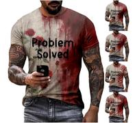 Problem Solved Tshirt Herren Problem-Gellöst Tops Kurzarm T-Shirt Rundhalsausschnitt Blutspritzer Muster Tops Hemd Casual Horror Blutig Bebedruckt Shirts Top Übergröße Gellöst Shirts, Negro , L
