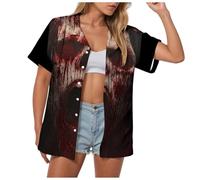 Problema Resuelto Camisa Mujer Camiseta Mujer Bloody Traje de Halloween Tee Problema Resuelto Camisa Halloween DeDisfraz Bloody Horror Tops de manga corta, rojo A, M