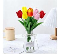 Probuk 10pcs Ramo de Tulipanes Artificiales Multicolor - Lenguaje Floral Completo (2 Naranja, 2 Blanco, 2 Rojo, 2 Rosa, 2 Amarillo), Decoración Alegre para Hogar, Oficina & Celebraciones
