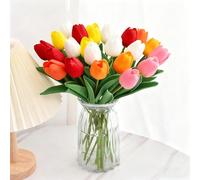 Probuk 20pcs Ramo de Tulipanes Artificiales Multicolor - Lenguaje Floral Completo (4 Naranja, 4 Blanco, 4 Rojo, 4 Rosa, 4 Amarillo), Decoración Alegre para Hogar, Oficina & Celebraciones