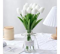 Probuk Juego de 10 Tulipanes Artificiales Blancos en Ramos - Símbolo de Amor Puro y Elegancia, Decoración Floral para Bodas, Oficina, Mesa & Hogar