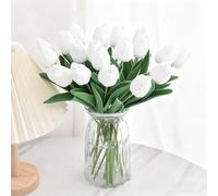 Probuk Juego de 20 Tulipanes Artificiales Blancos en Ramos - Símbolo de Amor Puro y Elegancia, Decoración Floral para Bodas, Oficina, Mesa & Hogar