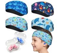 Probuk Lote de 4 Cintas de Natación para Niños con Tapones para los Oídos - 2 Pares Protectores Auditivos + Diademas Neopreno, Ajustables con Velcro, Impermeables - Para Piscina, Ducha, Buceo