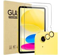 ProCase 2 Piezas y 2 Delineador de Lente, Protectores de Pantalla para iPad 11" (A16, 2025) / iPad 10.ª Generación 10,9" (2022),Vidrio Templado 9H Anti-Arañazos, Ultra Transparente - Amarillo