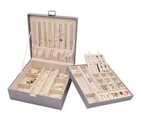 ProCase Caja Organizadora de Joyas, Almacena Collar Pendientes Pulseras Anillos y Otros Accesorios, Estuche Grande Joyero de Cuero PU Doble Capa Apilable para Mujer Niña Dama Novia Amiga -Plataespacio