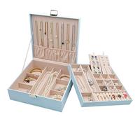 Procase Caja Organizadora de Joyas, Almacena Collar Pendientes Pulseras Anillos y Otros Accesorios, Estuche Grande Joyero de Cuero PU Doble Capa Apilable para Mujer Niña Dama Novia Amiga - Azul