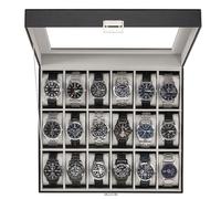 ProCase Caja Organizadora de Relojes 18 Ranuras, Estuche Joyero con Tapa de Cristal, Vitrina de Almacenamiento para Relojes, Pulseras y Joyas, Regalo Elegante para Hombres y Mujeres - Negro