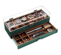 ProCase Caja para 6 Relojes, Organizador de Reloj Estuche de Relojes con Tapa de Cristal para Hombres -Verde