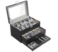 ProCase Organizadora para Relojes para Hombre, 20 Ranuras Caja Organizadora de Joyería de 3 Capas con Cajón Estuche de Almacenaje con Tapa de Cristal Vitrina Expositor -Negro