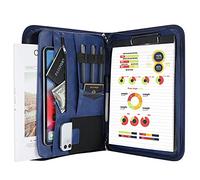 ProCase Portafolio Grande con Cremallera, Portacuaderno Profesional Organiza Documento/Tarjetas/Plumas, Bolsillo de Tableta y Móvil Carpeta de Cuaderno de Notas, Útil para Escuela y Trabajo-AzulMarino