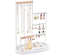 ProCase Soporte para Joyas, Organizador Estante para Collares Extralargos Exhibición de Pendientes Pulseras Brazaletes Anillos -Blanco