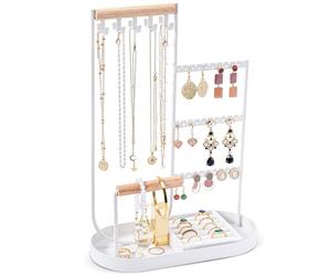 ProCase Soporte para Joyas, Organizador Estante para Collares Extralargos Exhibición de Pendientes Pulseras Brazaletes Anillos -Blanco